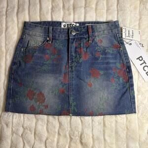 NWT PTCL Rose Jacquard Denim Jean Mini skirt XS